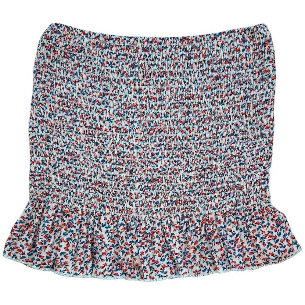 NWT Tres Bien Floral Smocked Tube Top S/M Ruffle Hem Strapless Stretchy Cute
